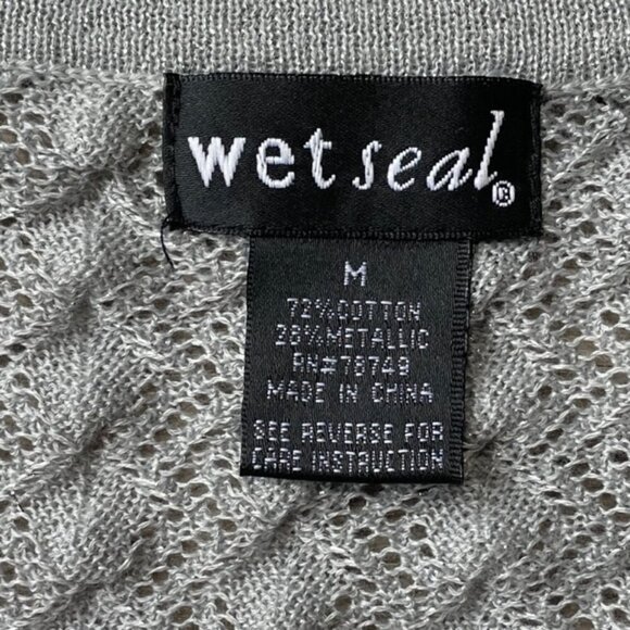 WET SEAL Silver Gray Metallic Diamond Pointelle Sweater - Size Medium - Picture 4 of 5
